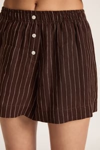 NUDE LUCY -  Lounge Stripe Linen Short - RAISIN STRIPE