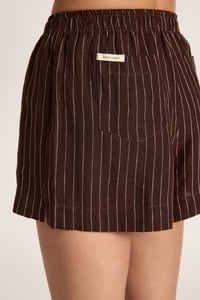 NUDE LUCY -  Lounge Stripe Linen Short - RAISIN STRIPE