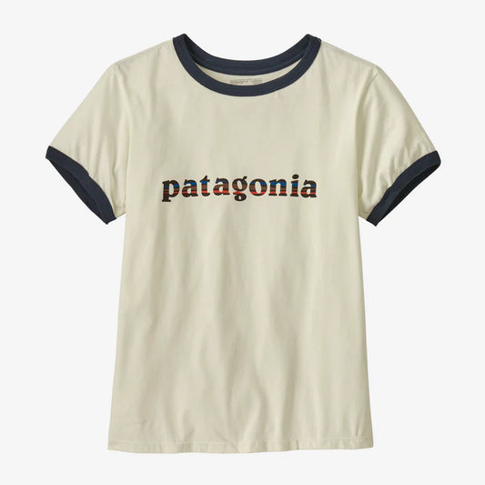 PATAGONIA - W's '73 Text Logo Organic Ringer Tee - BIRCH WHITE