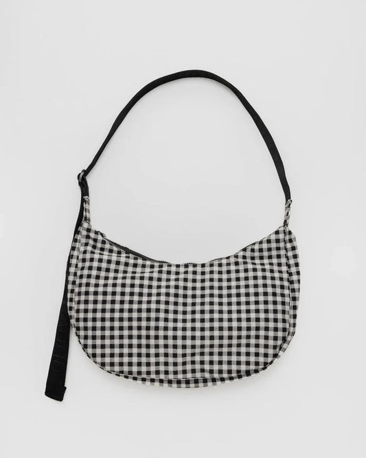 BAGGU - Small Nylon Crescent Bag - Black/White Gingham