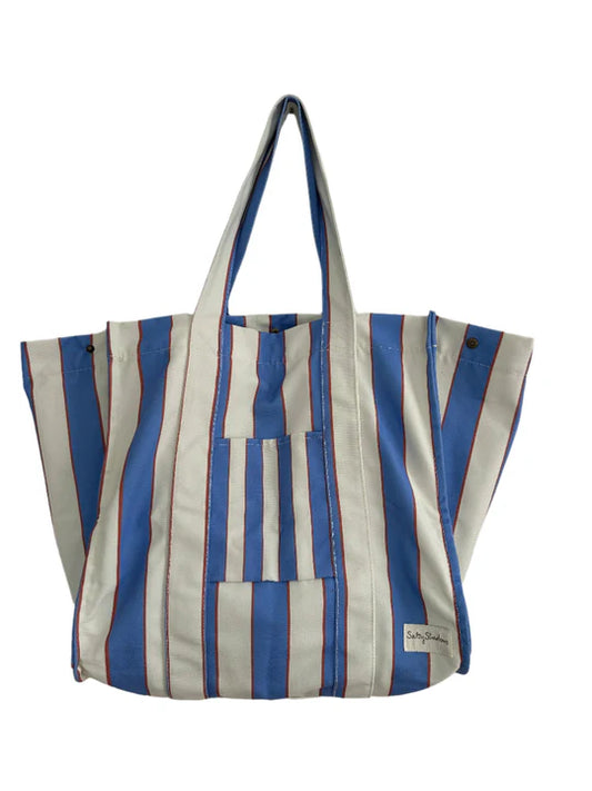 Salty Shadows - Blue Stripe Oversized Canvas Beach Bag