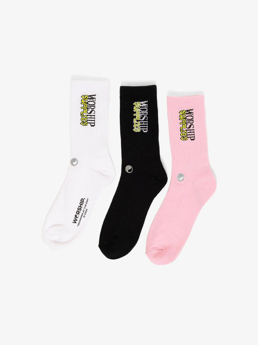 Worship - Domination Socks 3 Pack - White - Lilac- Black