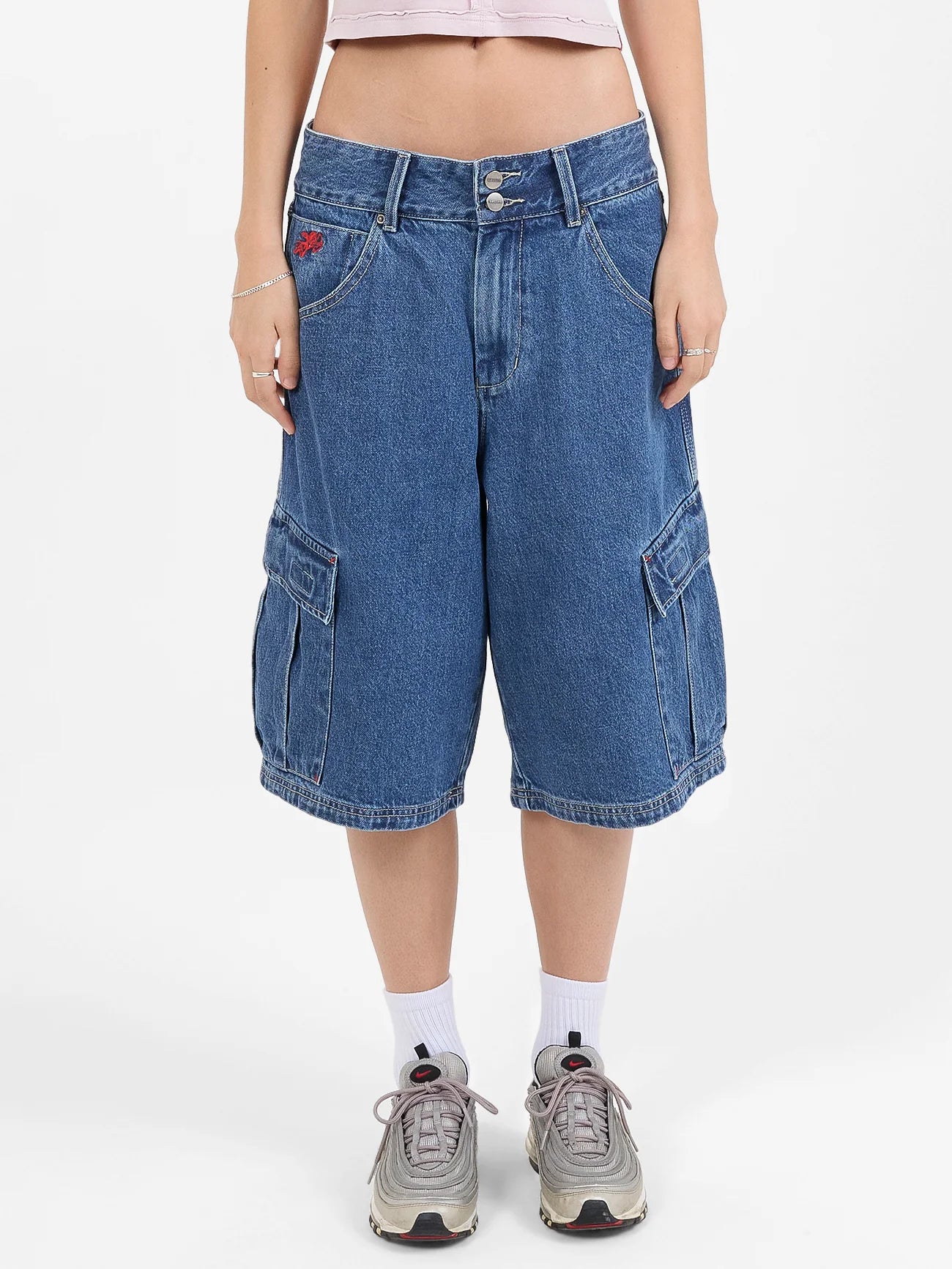 WORSHIP - Playtime Big Kitty Cargo Denim Short - WORN BLUE RINSE