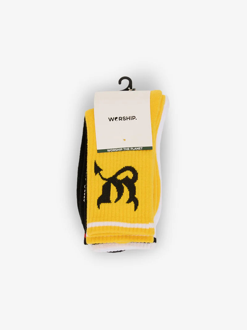 Worship - Devilish Sock 3 Pack - YELLOW/WHT/BLK