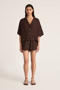 NUDE LUCY -  Lounge Stripe Linen Short - RAISIN STRIPE