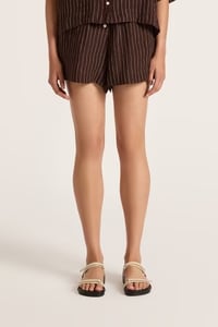 NUDE LUCY -  Lounge Stripe Linen Short - RAISIN STRIPE