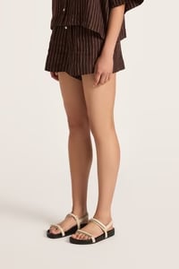 NUDE LUCY -  Lounge Stripe Linen Short - RAISIN STRIPE