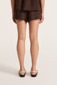 NUDE LUCY -  Lounge Stripe Linen Short - RAISIN STRIPE